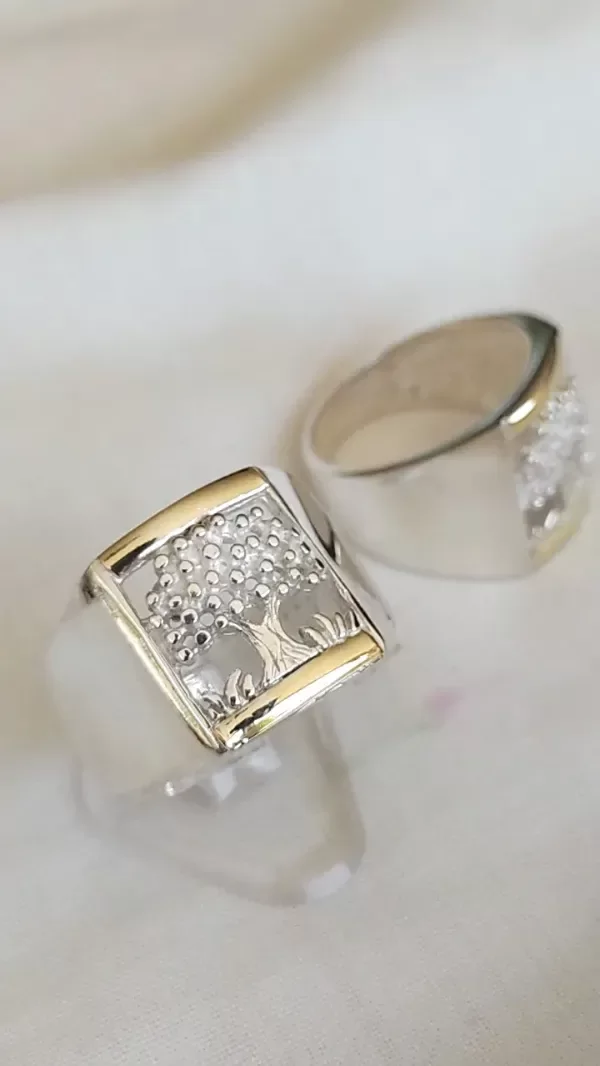Producto - Anillo Ancho Plata y Oro Arbol de la Vida