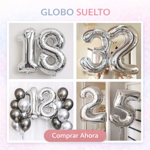 Producto - Globo número 80cm o 32" PLATA suelto