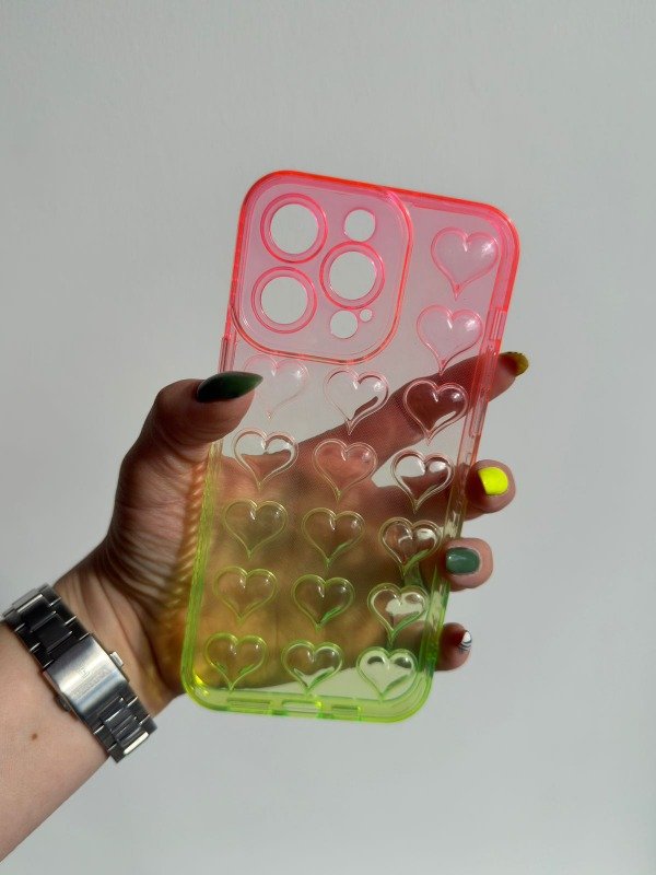 Producto - Case 3D corazon CORAL Y VERDE