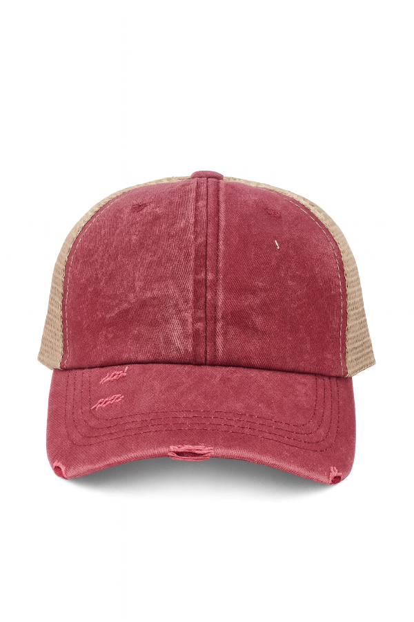 Producto - Gorra color bordo, Lisa estilo Trucker Vintage, desgastada, Unisex