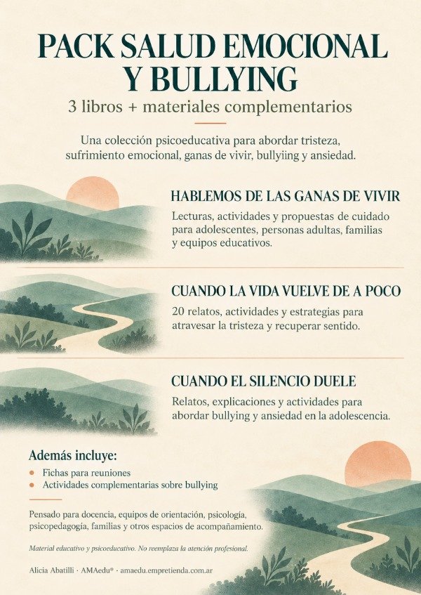 Producto - Pack GANAS DE VIVIR - SALUD EMOCIONAL Y BULLYING - 3 libros - 1