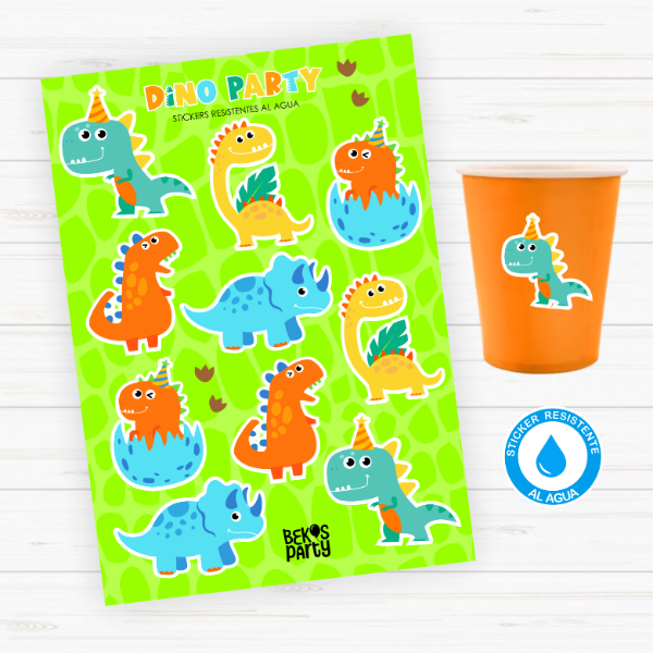 Producto - Sticker Silueta Resistentes al Agua "Dino Party"