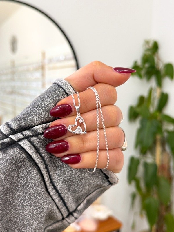 Producto - Cadenita acero blanco corazón con corazón cúbic