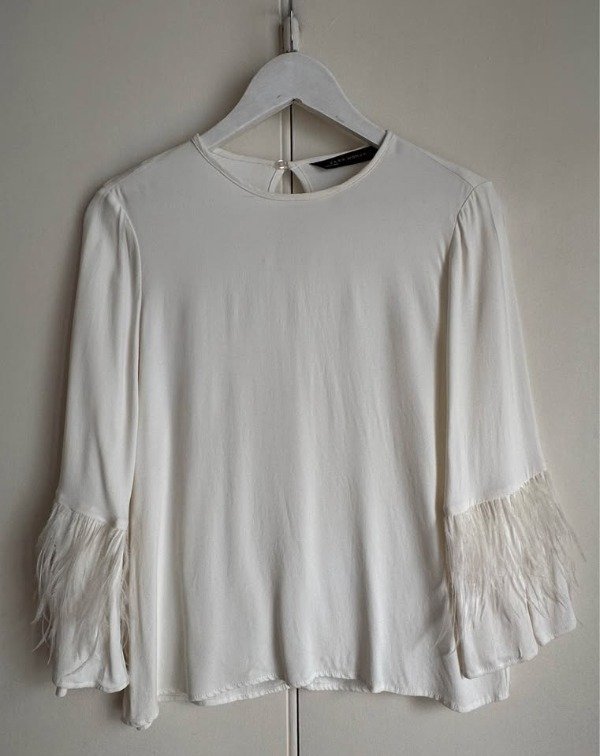 Producto - blusa Zara de raso con plumas Talle S