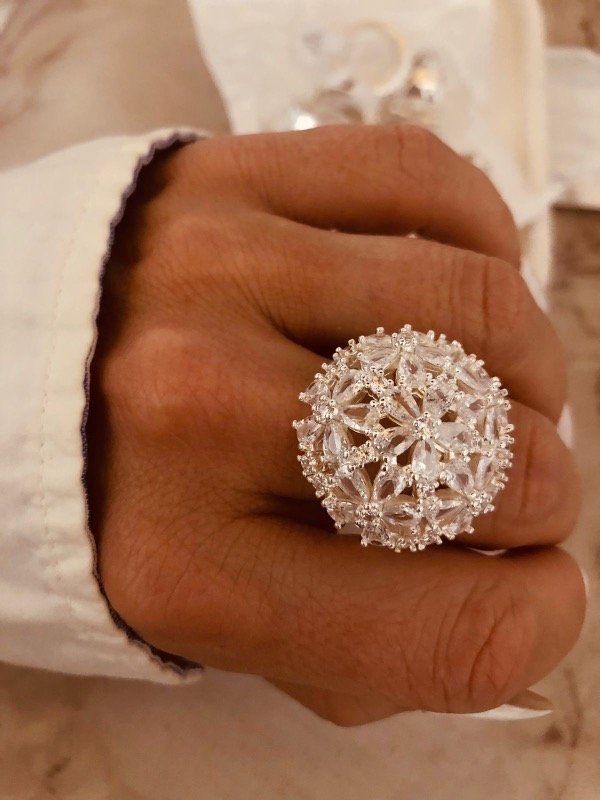 Producto - Anillo Flor XXL Acero Blanco