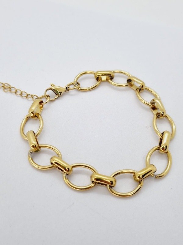 Producto - Pulsera acero dorado eslabones oval gde apu225