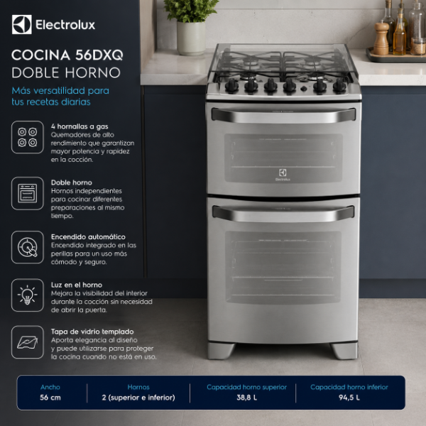 Producto - COCINA ELECTROLUX 56DXQ - 56 cm con Doble Horno