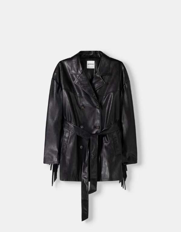 Producto - Trench efecto piel flecos Bershka Talle S Oversize