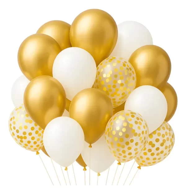 Producto - SET 20 GLOBOS LATEX CONFETTI TRICOLOR DORADO BLANCO