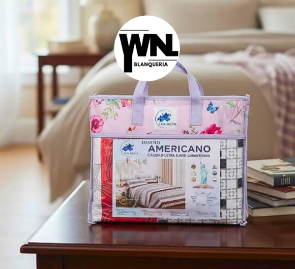 Producto - SABANA DISEÑO AMERICANO 1 Y MEDIA PL.