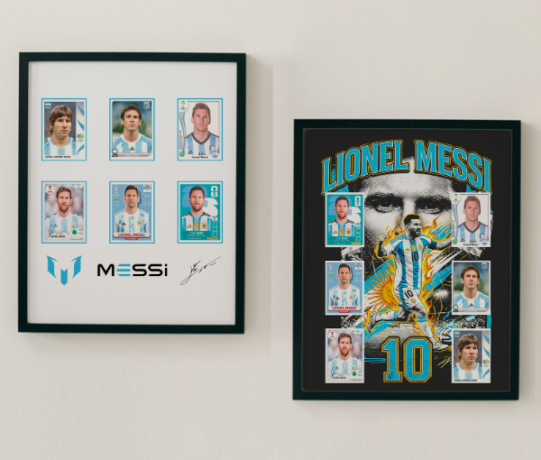 Producto - Set 2 Laminas Cuadro Messi Viral Figuritas Mundiales Imprimible