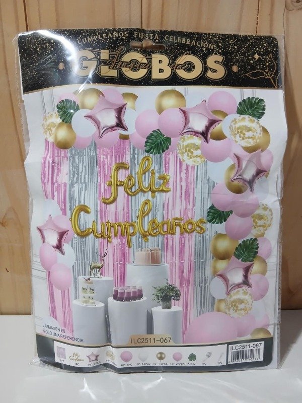 Producto - Set globos decorativo rosa con hojas 72 piezas