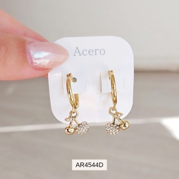 Producto - Aros argolla cereza lisa y m. pave dorada