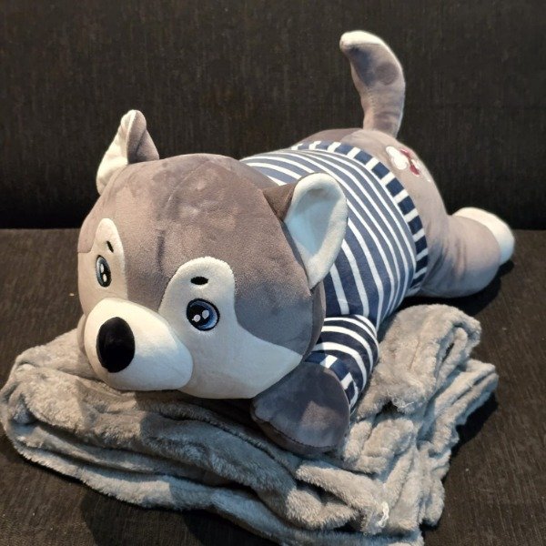 Producto - Peluche: Perro con manta (gris) [63 cm]