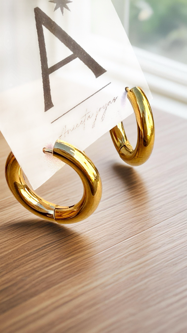 Producto - Aritos argollas ACERO DORADO 2,2cm AA172