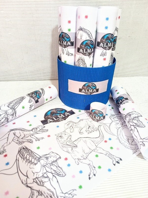 Producto - box con rollos para colorear por 10 unidades jurassic