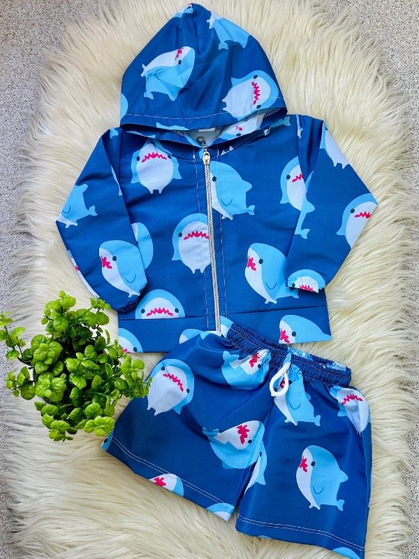 Producto - CONJUNTO ROMPEVIENTO TIBURÓN AZUL (CAMPERA + SHORT)