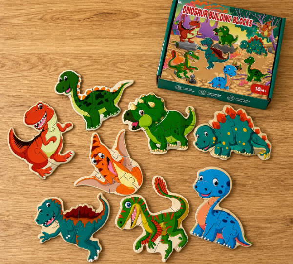 Producto - Rompecabezas DINOSAURIOS en caja (8 dinos de madera)