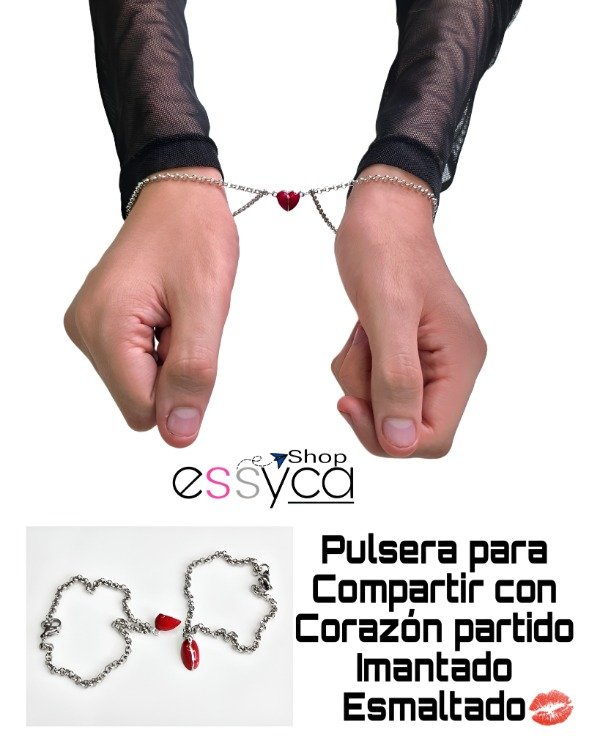Producto - Pulseras para Compartir con Corazón partido Imantado Esmaltado en Acero