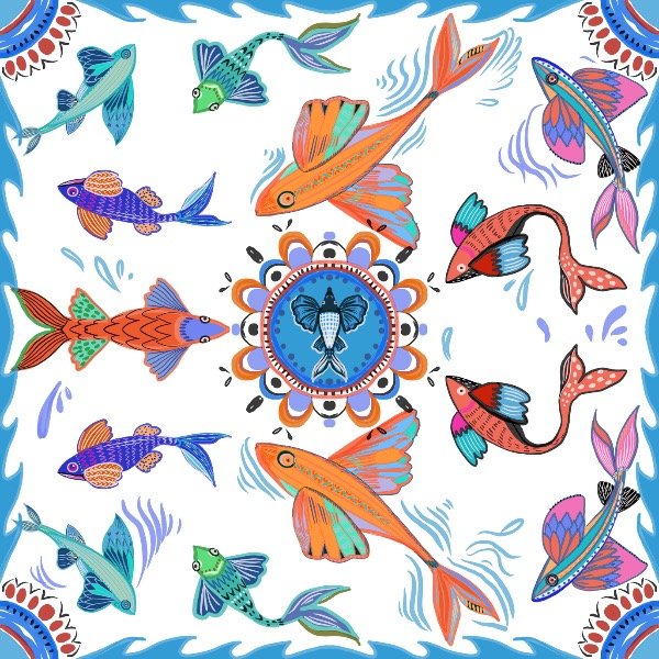 Producto - Pañuelo peces voladores blanco