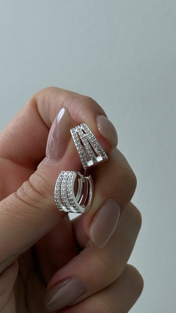 Producto - Argollas triple cubic cierre clic ACERO BLANCO