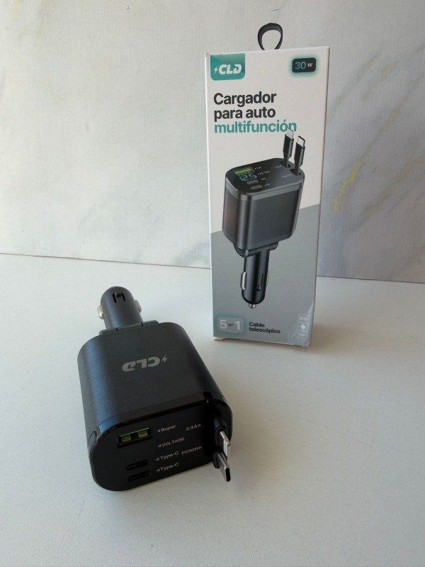 Producto - Cargador CLD para auto tipo C y tipo Lightning (Incluye ambos cables)
