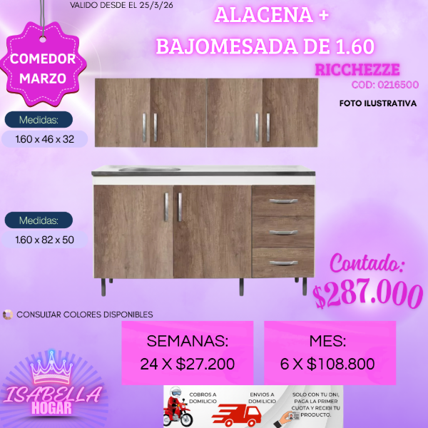 Producto - ALACENA + BAJOMESADA 1.60 MELAMINA RICCHEZZE