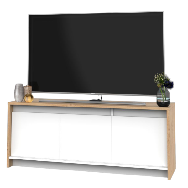 Producto - Rack TV 1.30 metros (0.51 x 1.30 x 0.36) Blanco/Roble Kendal
