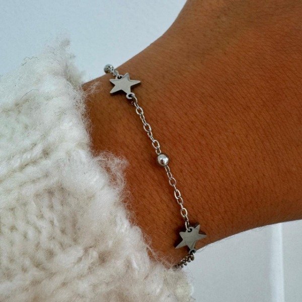 Producto - PULSERA ACERO ESPEJITO CON ESFERAS Y ESTRELLAS LISAS