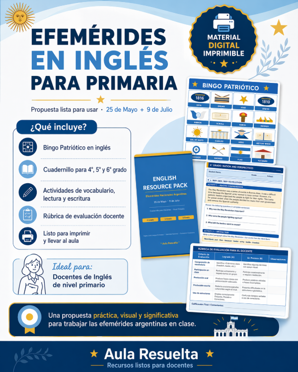 Producto - EFEMÉRIDES Y BINGO PATRIÓTICO EN INGLÉS