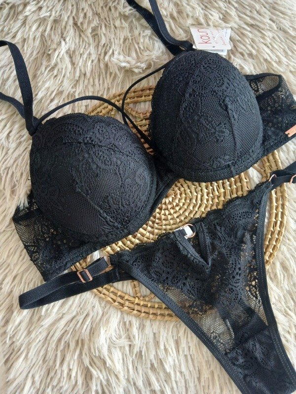 Producto - Conjunto encaje armado negro T.90