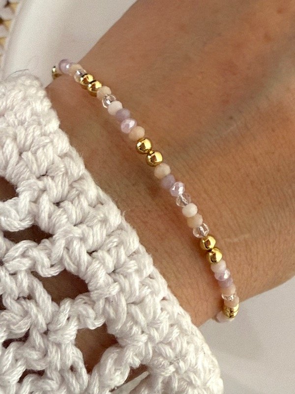 Producto - PD124 Pulsera piedritas y bolitas acero dorado