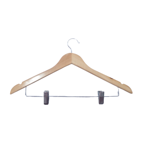 Producto - PERCHAS DE MADERA NATURAL 45 CM CON BROCHE (MAD 601 NAT C/B)