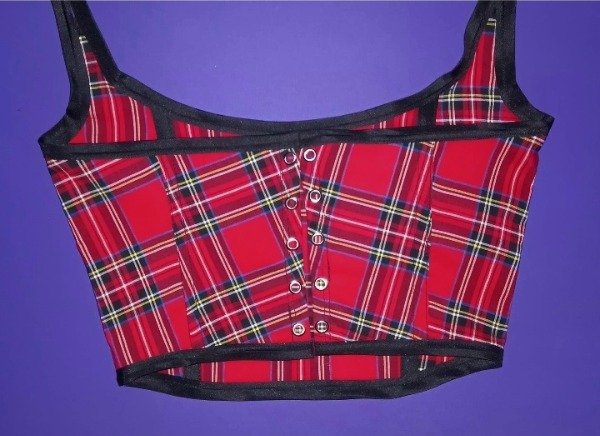 Producto - Orbe dorado CORSET tartan rojo neg - 1