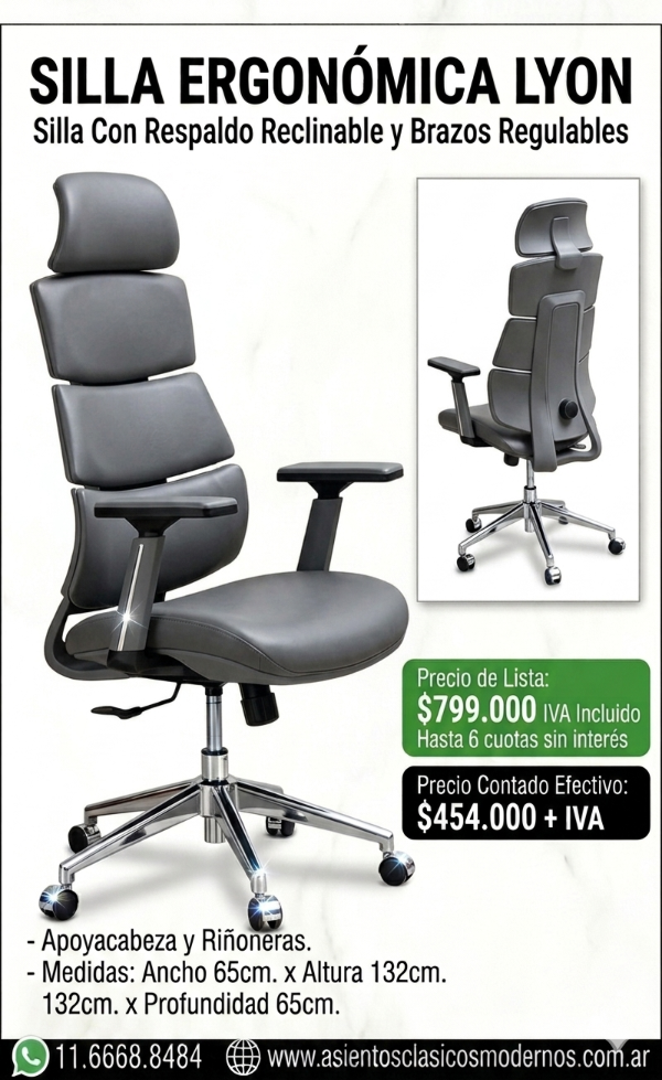 Producto - NOVEDAD Sillón Gerencial LYON GRAY, C/Cabezal Lumbar y Brazos Regulables!!