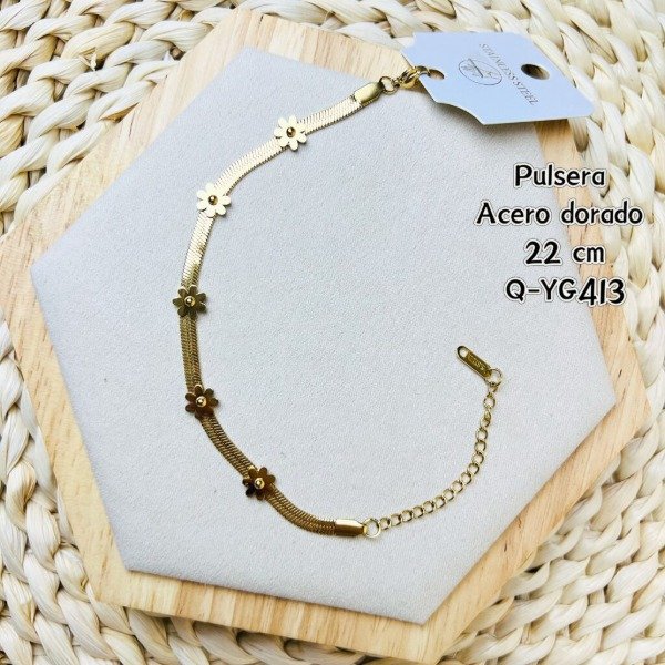 Producto - Pulsera Dije Florcitas en Acero Dorado DB