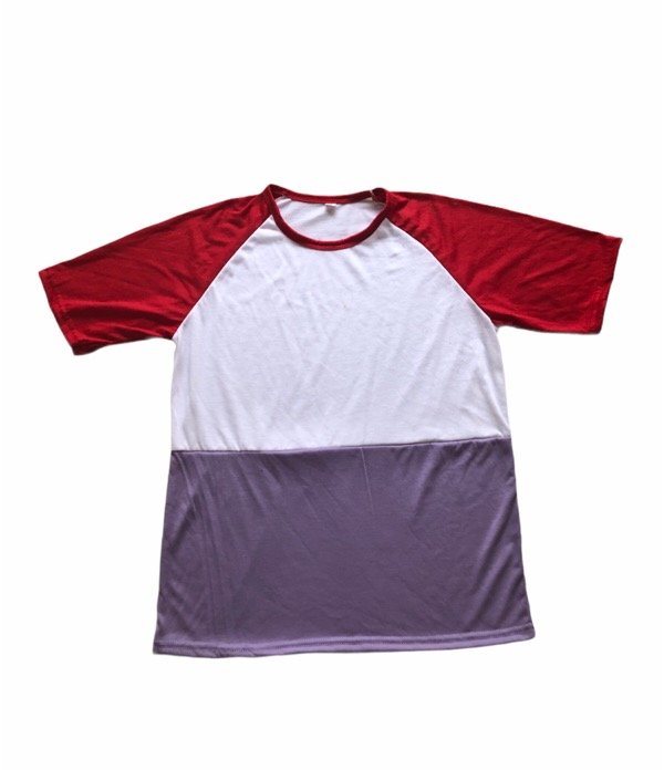 Remera ranglan tricolor UNISEX rojo/blanco/lila sublimable!