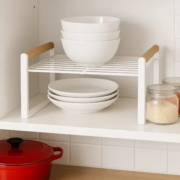Producto - Estante organizador de metal y bambu Blanco