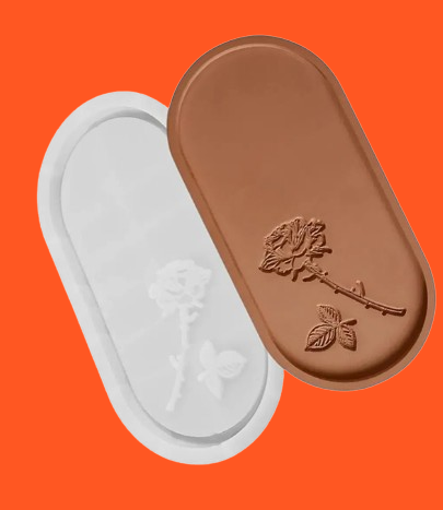 Producto - Molde Silicona Bandeja Ovalada Grande Rosa c/ Hoja