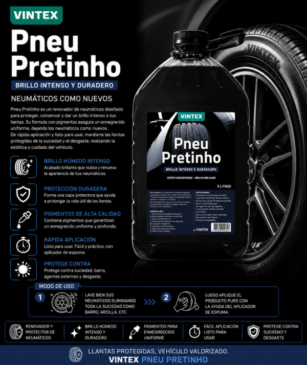 Producto - Vintex Pneu Pretinho 5L Renovador Profesional de Neumáticos Brillo Húmedo