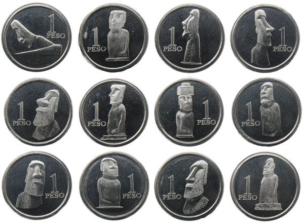 Producto - Isla de Pascua (Chile) 12 monedas 1 peso 2021 Rapanui. Aluminio
