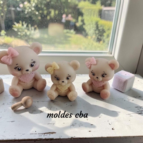 Producto - Molde osita bebé GRANDE moño, babero y chupete - 1