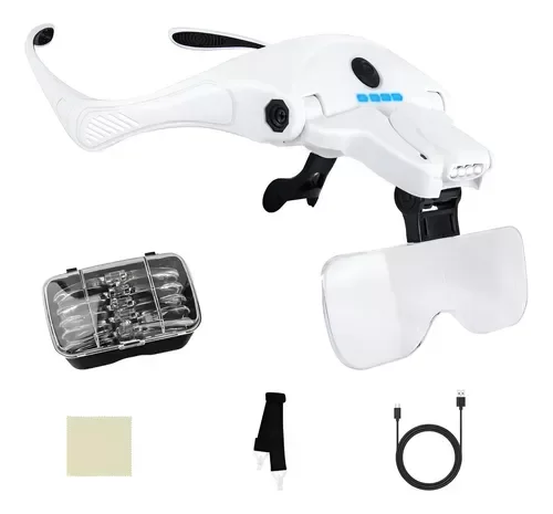 Producto - Lupa Iluminada Recargable 4 Led Con Diadema Y 5 Lentes