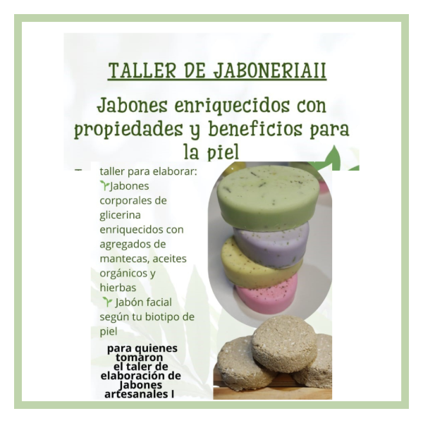 Producto - TALLER PRESENCIAL DE JABONES ENRIQUECIDOS