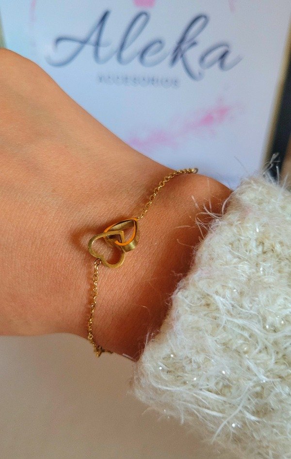 Producto - Pulsera doble corazón de acero dorado - 4