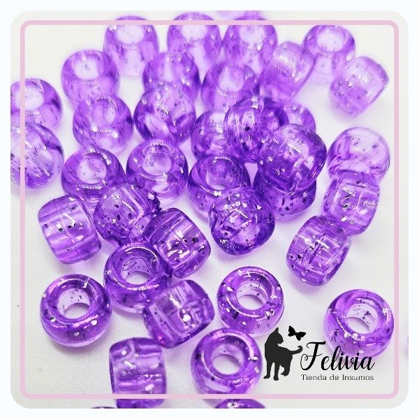 Producto - Cuenta pase ancho 6x9mm glitter x 20 g. Violeta