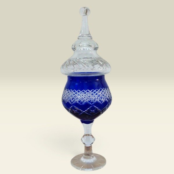 Producto - Copón con tapa de Cristal tallado Azul Cobalto