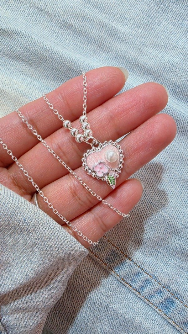 Producto - Collar corazon rosa y perla AB
