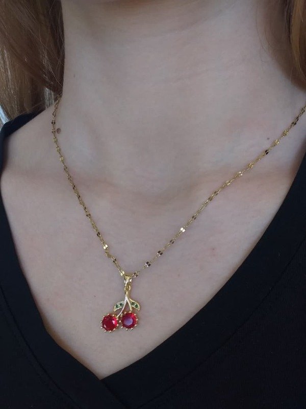 Producto - ADC0058 Collar Cereza Strass Redondo