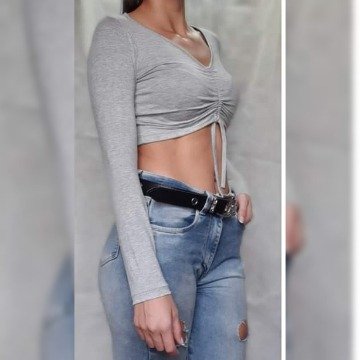 Producto - Remera Manga Larga Gris con Frunce